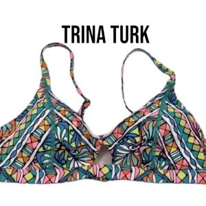 Trina Turk swimsuit  top pink and teal Bikini top with adjustable straps size 6